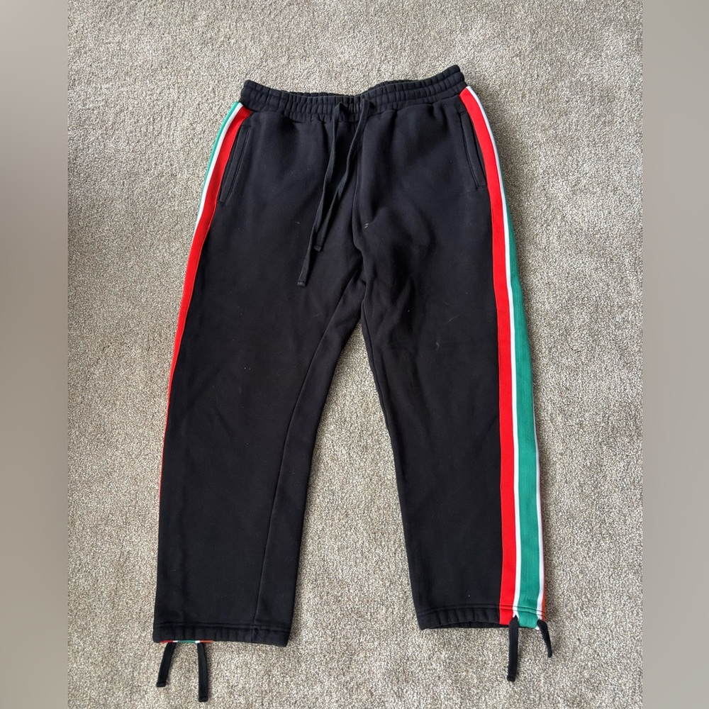 Black Joggers with Red and Green Side Stripes